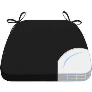 AAAAAcessories D-Shaped Chair Cushions, 2" Thick Dining Chair Pads with Ties and Removable, Machine-Washable Cover, 17" x 16", Black