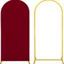 Metal Arch Stand and Cover Set,1 Burgundy Spandex Fitted Backdrop with 1 Gold Wedding Arched Stand Frame for Parties Birthday Baby Shower Bridal Banquet Decoration (6FT)