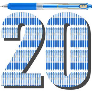 2 x Aozora 20 Pack Blue Gel Pens Fine Point Smooth Writing Pens Retractable Blue Ink Pen with Soft Grip 0.5mm Quick Dry Office School Supplies Gold Clip
