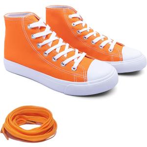 Women's High-Top Canvas Sneakers  Classic Lace-Up Casual Shoes with Extra Shoelaces  Comfortable, Stylish, and Durable (8, Orange)