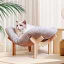 Wooden Elevated cat Hammock Bed, Featuring a Fluffy and Warm Cuddle Bed, Wooden Cat Furniture Can fit cat Scratch matScratcher