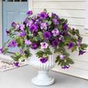 2PCS Artificial Petunia Flowers for Outdoors, Fake Flowers for Outdoor Planters UV Resistant Faux Silk Petunias for Garden Porch Yard Balcony Patio Realistic Home Kitchen Decor(Double Purple)