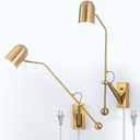Gold Swing Arms Wall Lamp Plug in Reading Light Modern Sconces Adjustable Wall Mounted Light Fixture for Bedside Living Room Bedroom,2 Pack