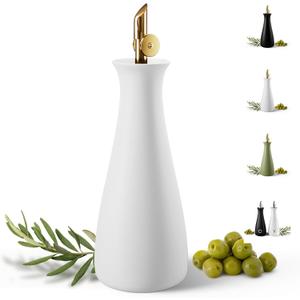 Ceramic Olive Oil Dispenser with Self-Closing Gold Spout - 530 ML Capacity Matte White Ceramic Oil Dispenser for Kitchen - Leak Proof EVOO Dispensing Bottle - Stylish, Ergonomic, Durable, Easy Pour
