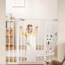 Babelio 36" Tall Auto Close Baby Gate with Small Cat Door, 29-43" Metal Cat Gate for Doorway, Stairs, House. Easy Walk Thru Dog Gate with pet Door, Includes 4 Wall Cups and 3 Extension Pieces, White