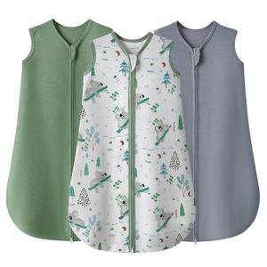 JELLYMONI Baby Sleep Sack 12-18 Months 100% Cotton Wearable Blanket, 0.5 TOG Soft Lightweight Toddler Sleeping Sack 3 Pack 2-Way Zipper Newborn Sleep Sacks (Large, Koala/Green/Gray)