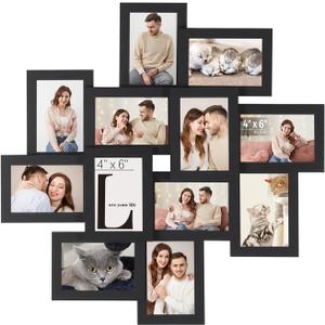 SONGMICS 4x6 Picture Frames Collage Wall Decor, 12-Pack Photo Collage Frame, Multi Picture Frame Set with Glass Front, Assembly Required, Ink Black URPF22BK