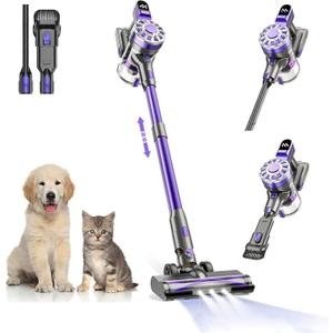 Cordless Vacuum Cleaner for Home with Powerful Suction,Lightweight Stick Vacuum Cordless Rechargeable with 35 Mins Runtime, Hardwood Floor Vacuum for Pet Hair,Carpet,Tile(Dark Purple)