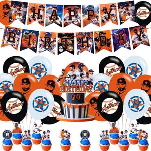Astros Baseball Party Supplies: Banner, Cake Toppers, Balloons for Baseball Team Party Decorations