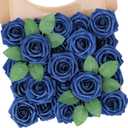 N&T NIETING Artificial Flowers Roses 25Pcs Real Touch Fake Flowers Foam Roses with Stems Perfect for DIY Wedding Bridesmaid Bridal Bouquets Centerpieces Party Home Baby Shower Decoration, Navy Blue