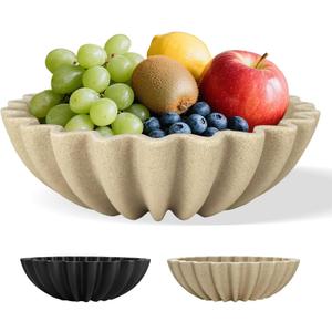 Decorative Fruit Bowl for Kitchen Counter, Large Decorative Bowl Modern Handicraft Bowl for Home Decor, Stylish Key Bowl for Entry Table, Coffee Table Decor, Home Decor Accent, Artificial Stone Beige