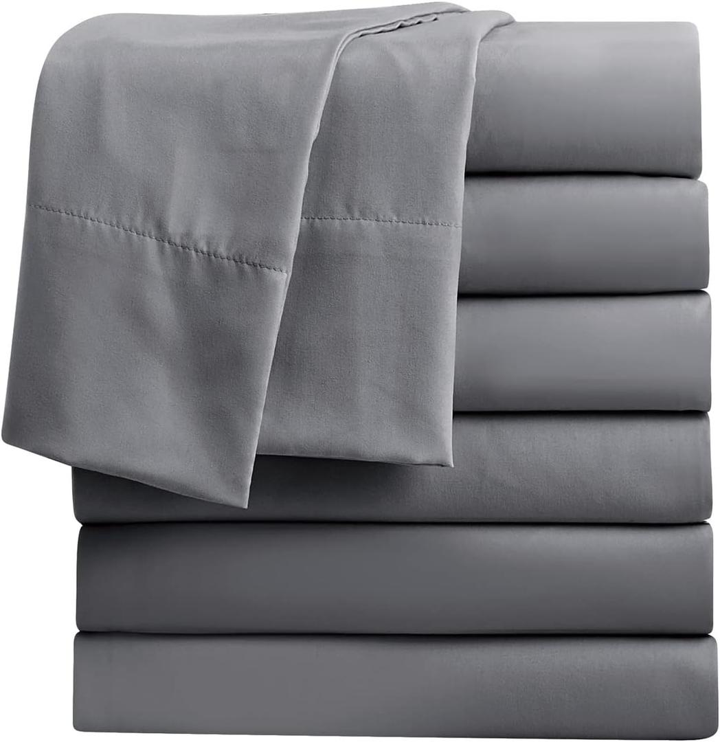 FreshCulture Twin Flat Sheets Only, Pack of 6, Soft Microfiber Bedding Sheets for Home, Salons, Hotels, Bulk Flat Sheets Only Twin Size (Dark Grey)