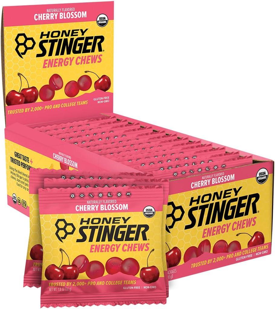 Honey Stinger Organic Cherry Blossom Energy Chew, Gluten Free & Caffeine Free, for Exercise, Running and Performance, Sports Nutrition for Home & Gym, Pre and Mid Workout, 21.6 Ounces (Pack of 12) (EXP 08/30/26)