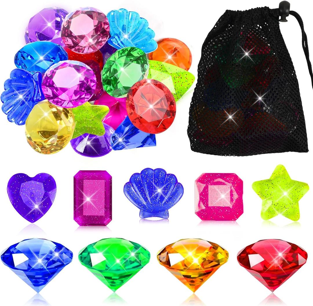 MARFOREVER 16Pcs Lagre Diving Gem Pool Toys Colorful Pool Gems Acrylic Diamond Diving Jewels Underwater Gemstones Pirate Treasure for Swimming Training Summer Pool Beach Party Favor