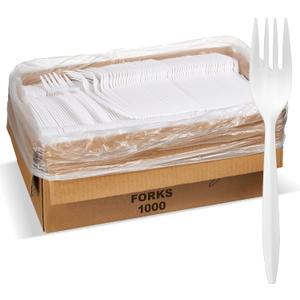 1,000 Plastic Disposable Forks Bulk White Medium Weight Disposable Silverware Plastic Cutlery Fork