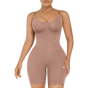 SHAPELLX Shapewear Tummy Control Seamless Bodysuit Waist Trainer Mid Thigh Slim Butt Lift Body Shaper (Beige, S)