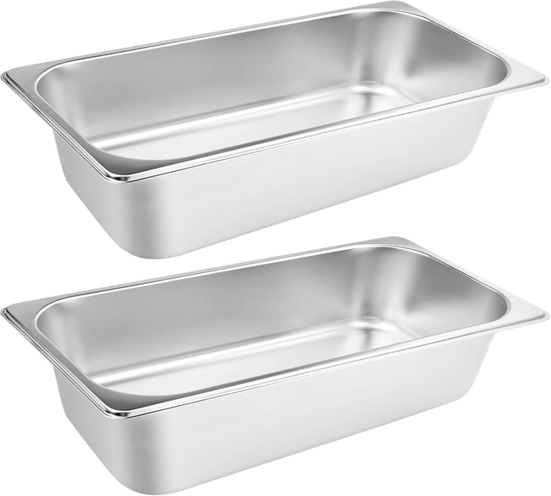VOISEN 2 Pack Hotel Pans,1/1 Size 6" Deep,Anti-Jamming Steam Pan,Commercial Stainless Steel Pan, Steam Table Pans Full Size