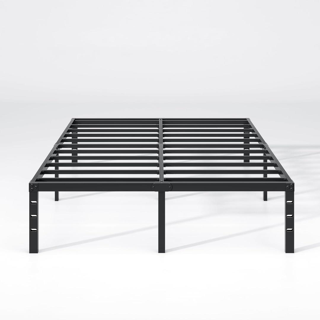 NEW JETO Metal Bed Frame,Queen Size Bed Frame with Storage Space,Heavy Duty Sturdy Mattress Foundation, Easy Assembly,No Box Spring Needed, Black,12 Inch,Queen