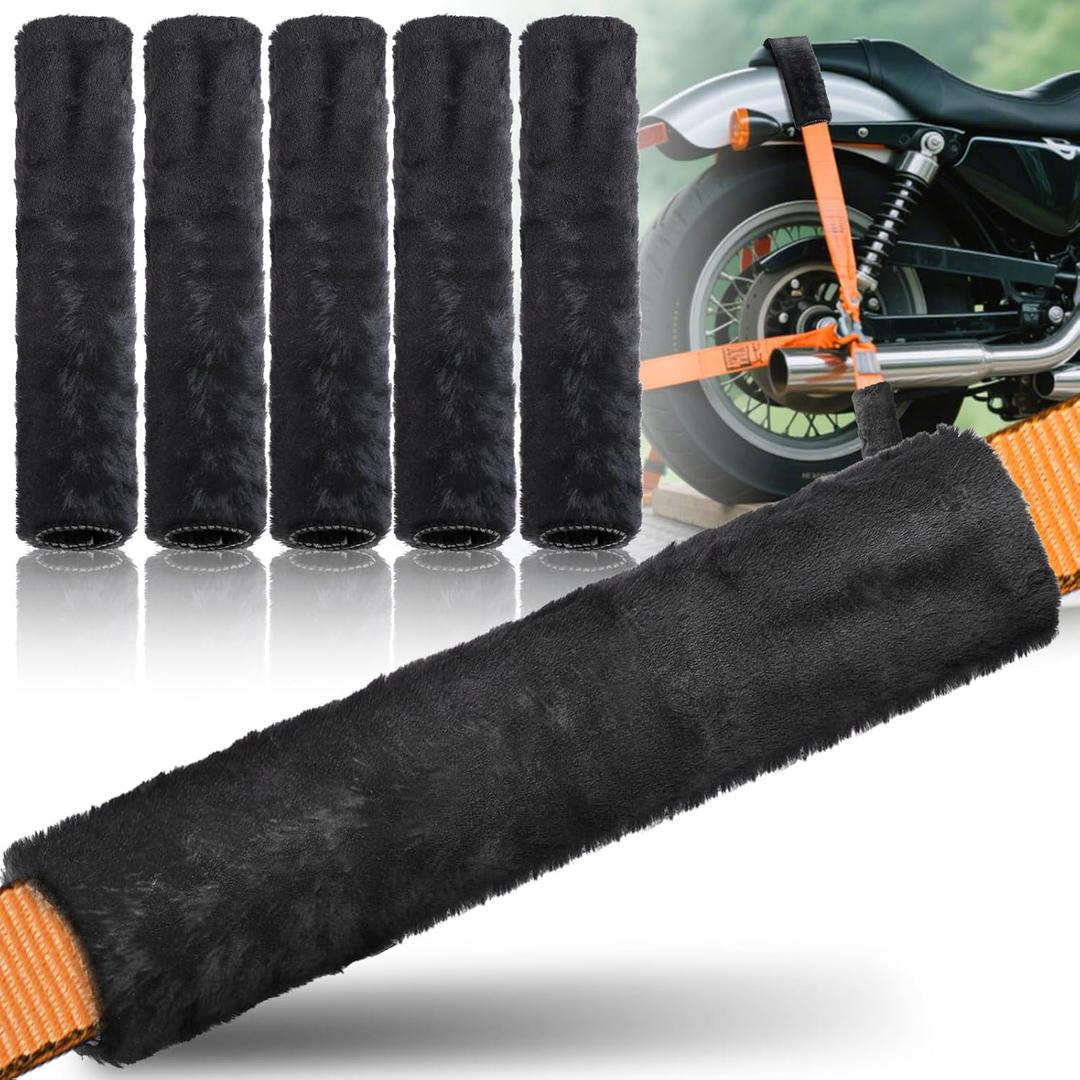 6 PCS Motorcycle Tie Down Straps Soft Loop Covers, Artificial Wool Plush Soft Covers, Easy to Install, Protect Paint and Chrome Surfaces from Scratche During Motorcycle Transport -Black