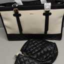 Keyli 3pcs Laptop Bag for Women,15.6 Inch Canvas Tote Bag Work Bags Large Business Computer Briefcase Shoulder Handbag Purse (S-black+khaki)