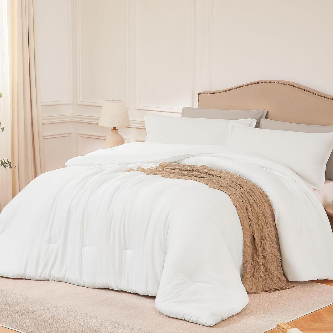 Quataly California King Comforter Set White,3PCS Soft Lightweight Breathable Bedding Comforter Sets for All Season, Cal King(104''96'' Comforter & 2 Pillowcases)