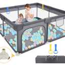 Dripex Baby Playpen, 52"52" Play Pens for Babies and Toddlers, Safe Anti-Fall Play Yard with Gates, Baby Fence with Breathable Mesh, Indoor & Outdoor Kids Activity Center, Anchor Grey