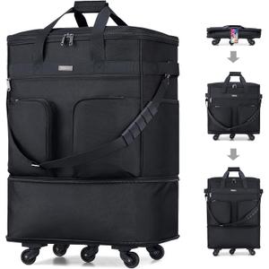 Hanke Expandable Collapsible Luggage with Wheels, Black Upgrade Version 2, 98L, Water-Resistant, 5 Spinner Wheels, 3 Pockets, Polyester, 19x13x27.2 inches, 6.1lb, Carry-On Luggage, Travel, Vacation
