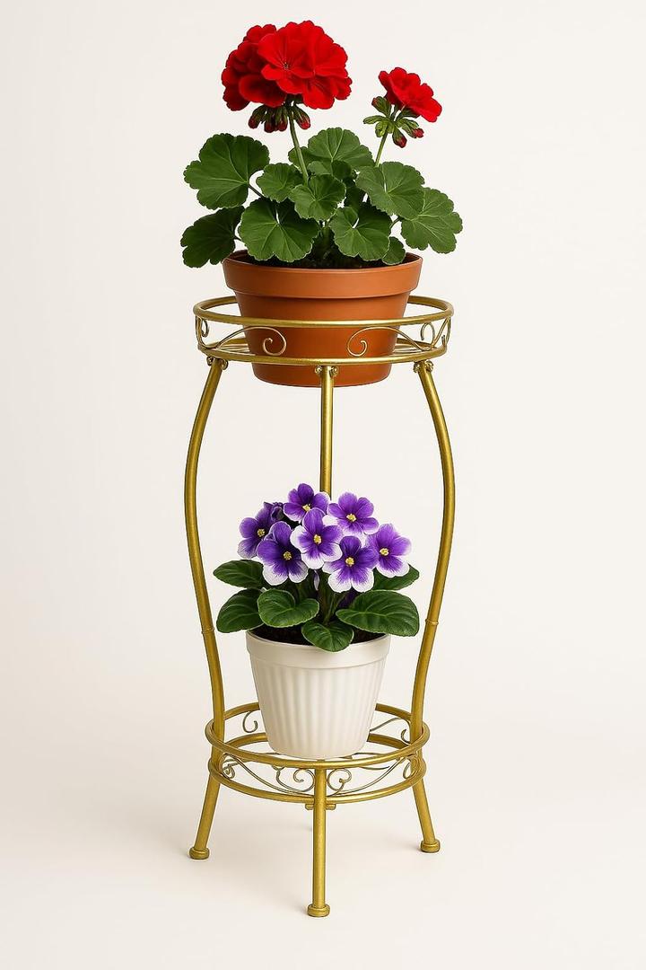 Kavlium Plant Stand Indoor Outdoor，Tall Gold Metal Rustproof Stable Plant Stands，2 Tier 27.1 inch Multiple Plant Rack Holder Rack Flower Pot Stand Heavy Duty Plant Shelf (Gold)