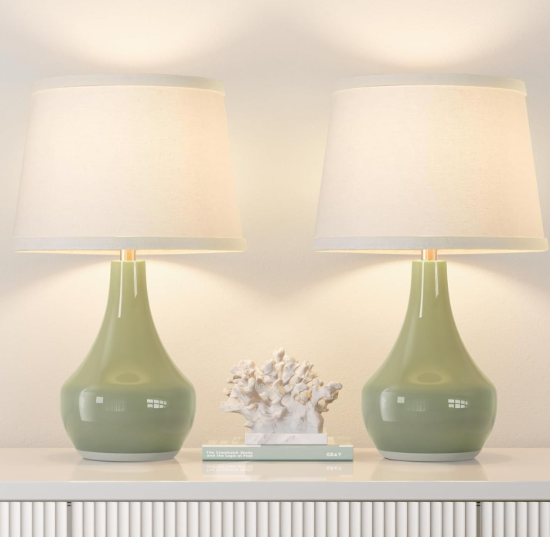 Seealle Modern Green Table Lamps Set of 2  Bedside Lamps for Night Stands, 19.4" Bedroom Lamps for Living Room Sage Green Lamps with Rocker Switch