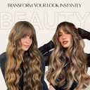 LEEONS Hair Toppers for Women 20-Inch Long Wavy Synthetic Wiglets With Bangs - Clip-in Hair Pieces for Thinning Hair, Balayage Chocolate Brown to Honey Blonde
