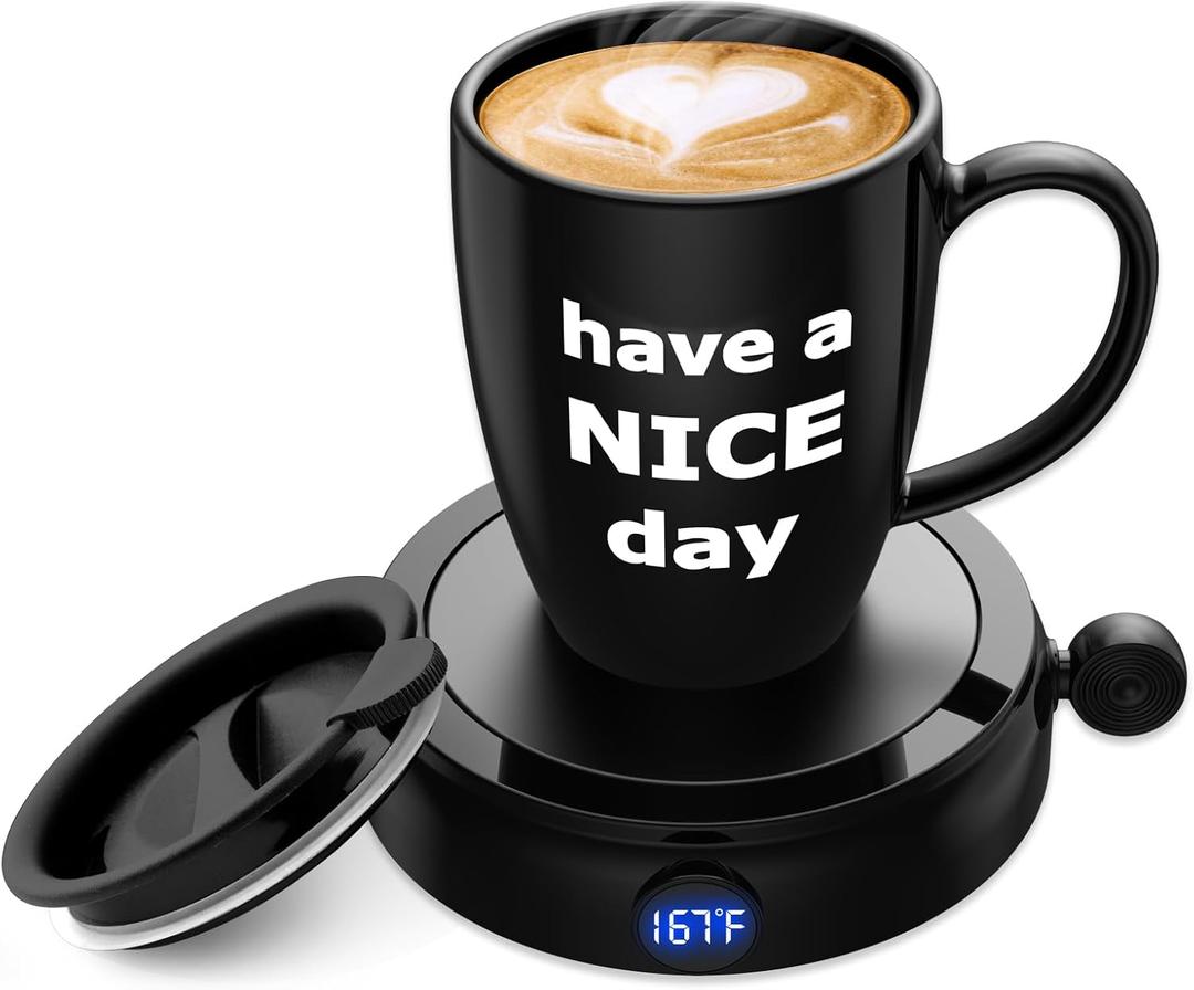 Coffee Mug Warmer & Mug Set, 60W Coffee Cup Warmer for Desk Home Office Use with 4-Temperature Settings, Auto On/Off Gravity-Induction, 14Oz Mug, Great Coffee Gift on Christmas/Birthday