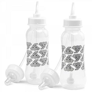 Hands-Free Baby Bottle - Anti-Colic Nursing System 9 oz Baby Bottle with Fast Flow Nipple/Teat 3m+ with Tube Straw Feeding System for Toddler (2 Bottles - Elephant)