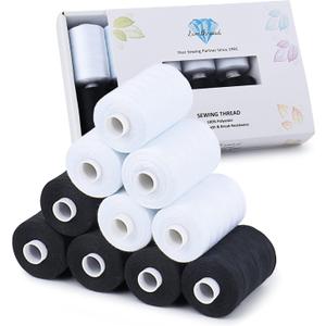Simthread All Purpose Sewing Thread, 10 Spool (5 White+ 5 Black) 1000 Yards Each Bobbin Polyester Thread for Sewing, Handy Polyester Sewing Threads for Sewing Machine - (White and Black Series)