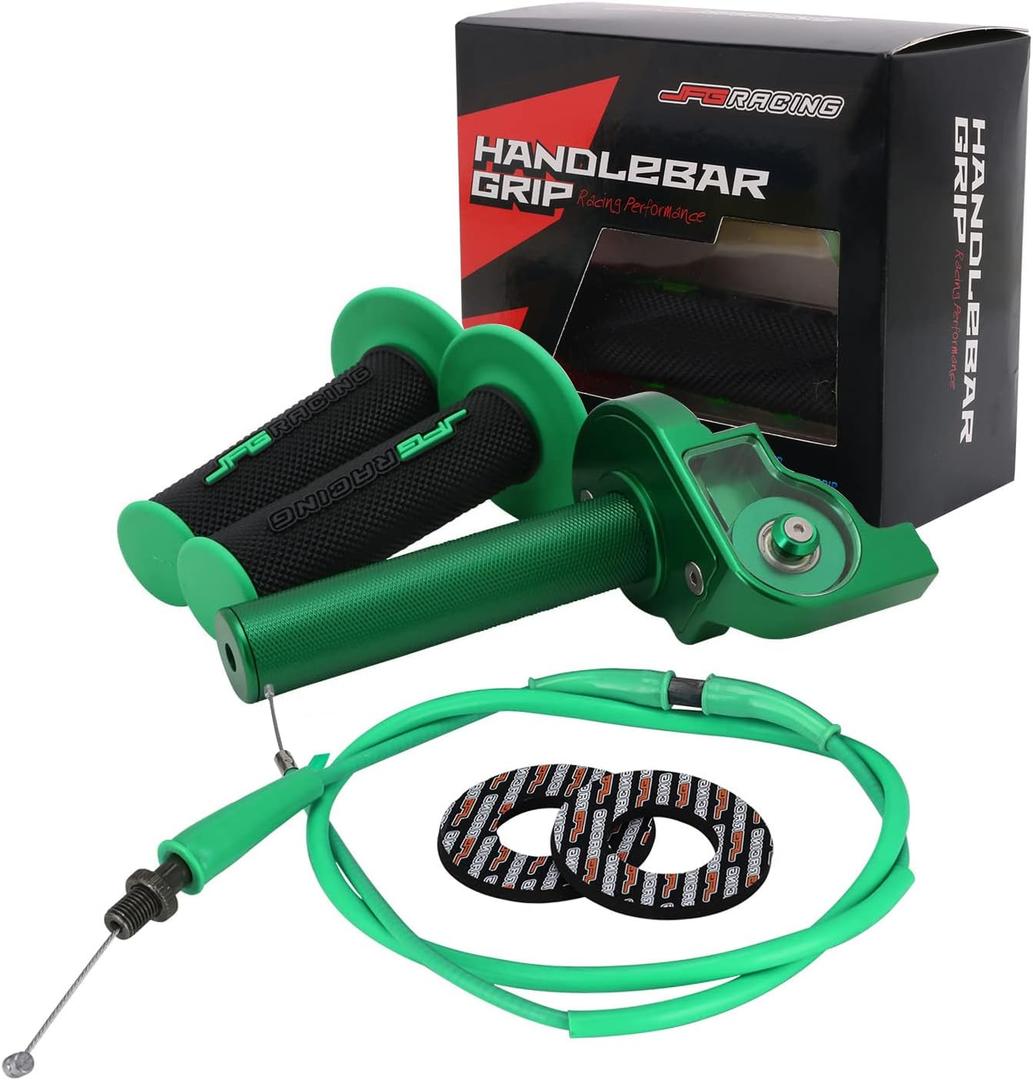 JFG RACING Motorcycle Throttle Assembly,7/8" 22mm Quick Twist Throttle Grips With Throttle Cable Aluminum Alloy Universal For CRF50 KLX SSR TTR 110 125 150 200 250cc Dirt Pit Bike ATV Mini Bike Green (Normal)