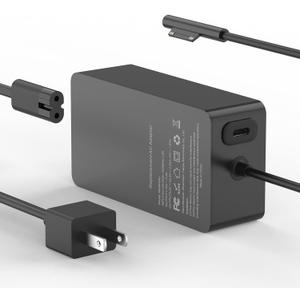 65W Laptop Charger Compatible with Microsoft Surface Pro 11, 10, 9, 8, 7+, 7, 6, 5, X, Laptop 7/6/5/4/3/2/1/Studio, Book 3/2/1, Go 4/3/2/1, 10FT (Black)
