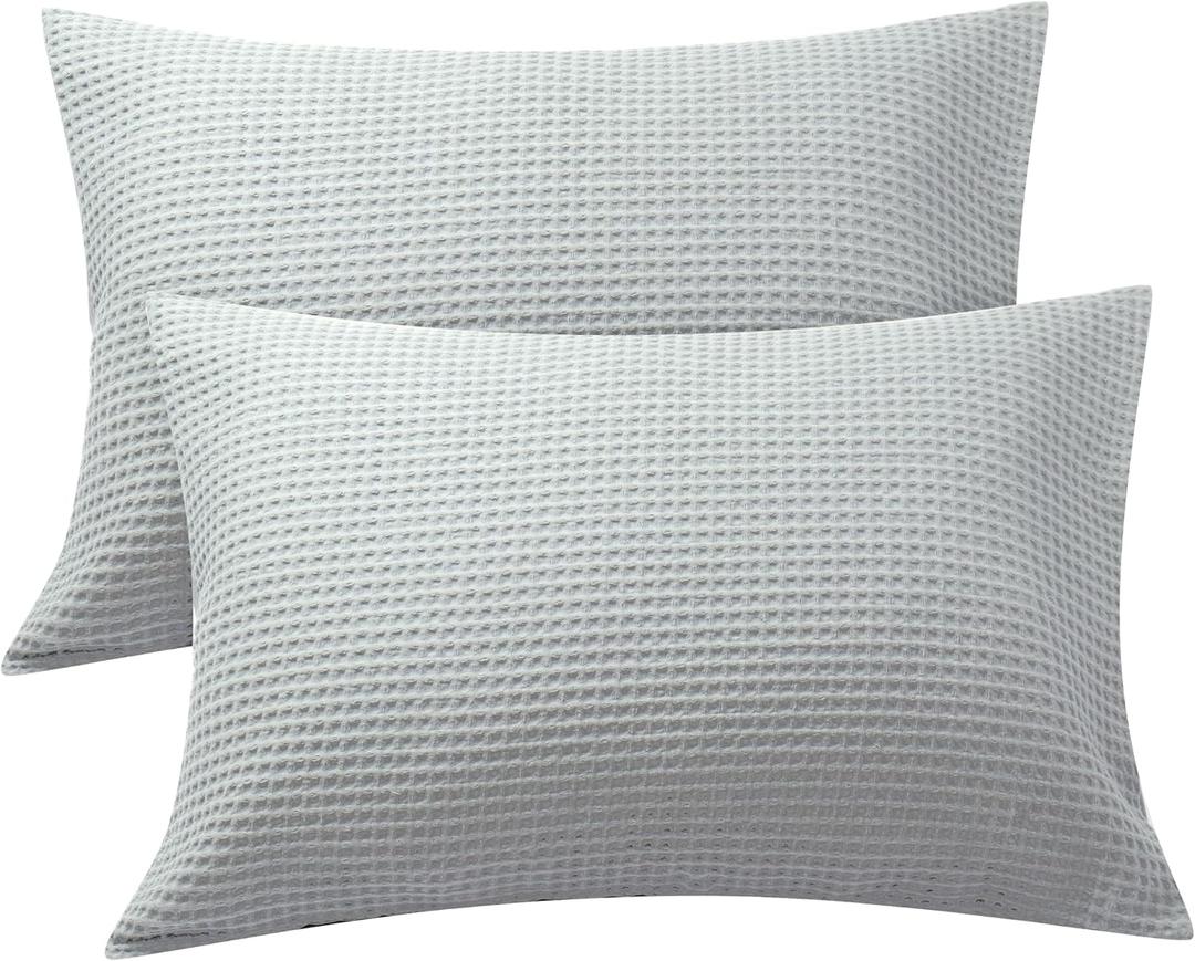 Zaizaihome Waffle Weave Pillowcases Queen Size 2 Pack, 100% Egyptian Cotton 600 Thread Count, Ultra Soft Pillow Shams with Envelope Closure, Breathable Skin-Friendly Pillow Case, Grey, 20x30 Inches
