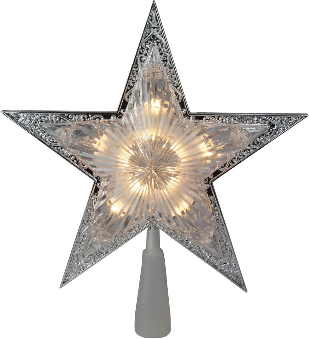 10.5" Lighted Silver Star Christmas Tree Topper - Clear Lights