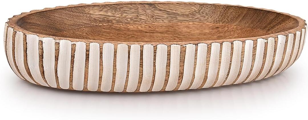 Kimona Decorative Bowl Wood Bowls Decorative Table Centerpiece, Wood Dough Bowl Farmhouse Country, Restaurant, Caf (14" x 6" x 2.3")