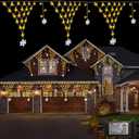 DBFAIRY Christmas Net Lights - 207 LED, 13.1Ft x1.9Ft with 12 Snowflake Drop, Waterproof, 8 Modes, Timer, Dimmable for Porch, Window, Railing (Warm White Snowflake Lights)