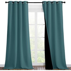 NICETOWN 100% Blackout Blinds, Laundry Room Decor Window Treatment Curtains, Thermal Insulated Energy Smart Drapes and Draperies for Villa, Hall and Studio, Sea Teal, Set of 2, 46 inches x 90 inches