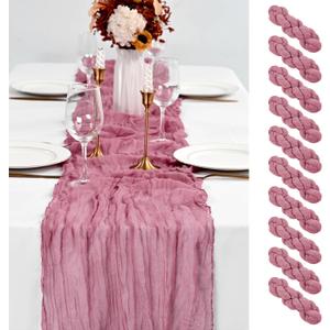 Dusty Rose Table Runner 10Ft Cheesecloth Table Runner Boho Gauze Table Runners Romantic Long Sheer Fabric Cheese Cloth Table Runners for Wedding Party Bridal Shower(Dusty Rose)
