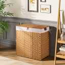 Greenstell Laundry Hamper with lid, No Install Needed, 110L Wicker Laundry Baskets Foldable 2 Removable Liner Bags, 2 Section Clothes Hamper Handwoven Rattan Laundry Basket with Handles, Natural