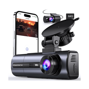 3 Channel 4K Dash Cam with 5GHz WiFi & APP Control, 4K/2.5K+1080P+1080P Front Inside and Rear, Triple Dash Camera with 64GB Card, G-Sensor, 24 Hours Parking Mode, Loop Recording, Night Vision