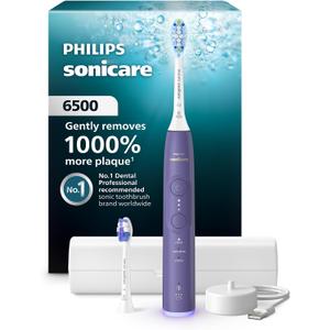Philips Sonicare 6500 Series Electric Toothbrush - Next-Generation Sonicare Technology, Pressure Sensor, 9 Brushing Settings, SmarTimer, BrushPacer, 21-Day Runtime, Travel Case, Purple, HX7417/05