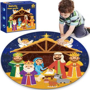 Nativity Scene Floor Puzzles for Kids Age 4-8, 70pcs Large Christmas Nativity Jigsaw Puzzles Educational Kids Puzzles Ages 3-6 for Boys Girls