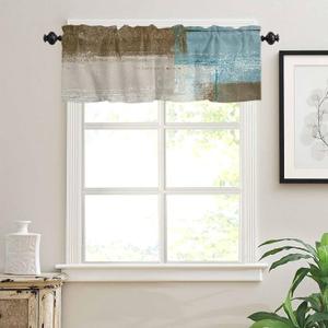 Vintage Abstract Art Curtain Valance for Farmhouse, Blue Gray Brown Geometric Windows Treatments Curtains Rod Pocket Valances for Living Room, Farmhouse, Bathroom, Bedroom Decoration, 54" x 18"