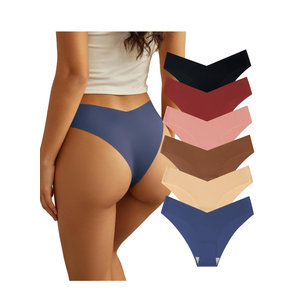 Women Seamless Underwear Soft No Show Stretch Bikini Invisibles Hipster V Cut Panties 6 Pack, Size M