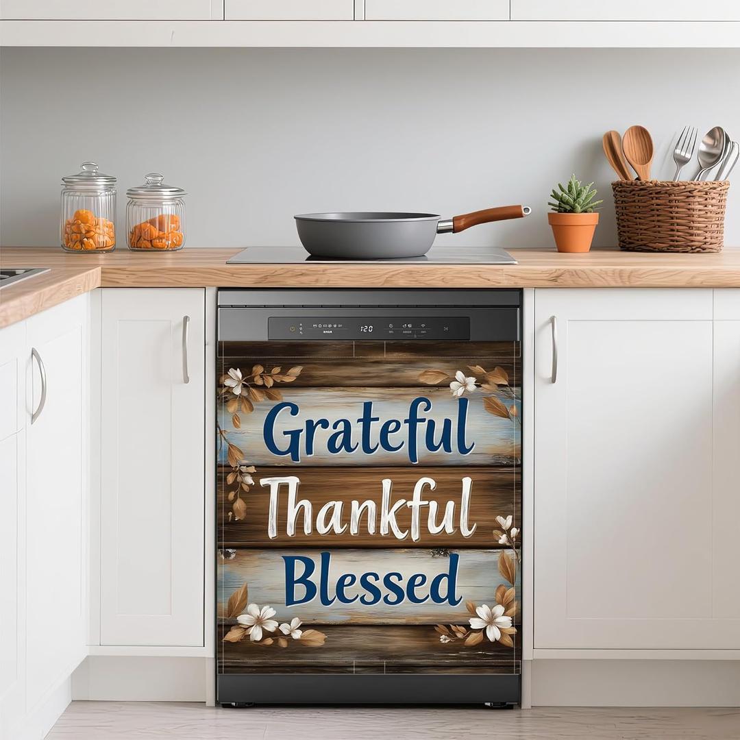 Vintage Wood Board Dishwasher Magnets Decorative Cover,Farmhouse Waterproof Magnetic Dishwasher Cover Panel,Refrigerator Magnet Cover for Kitchen Home Decor 23x26 Inch