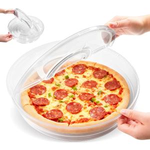 2 Pack 12 Inch Food Storage Container with Lid and Handle, Round Plastic Pizza Slice Storage Container, Reusable Pie Carrier Keeper for Food Cake Cheesecake, Clear
