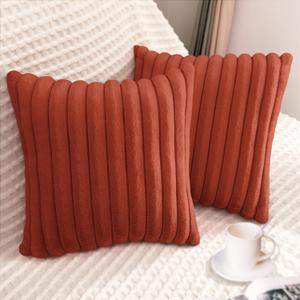 2 Pack 18x18 Pillow Cover Velvet Pillow Covers, Faux Fur Square Throw Pillow Covers for Living Room Decorations Throw Pillow Case, Throw Pillow Cover Cushion Cover for Home Sofa Bedroom Car, Rust